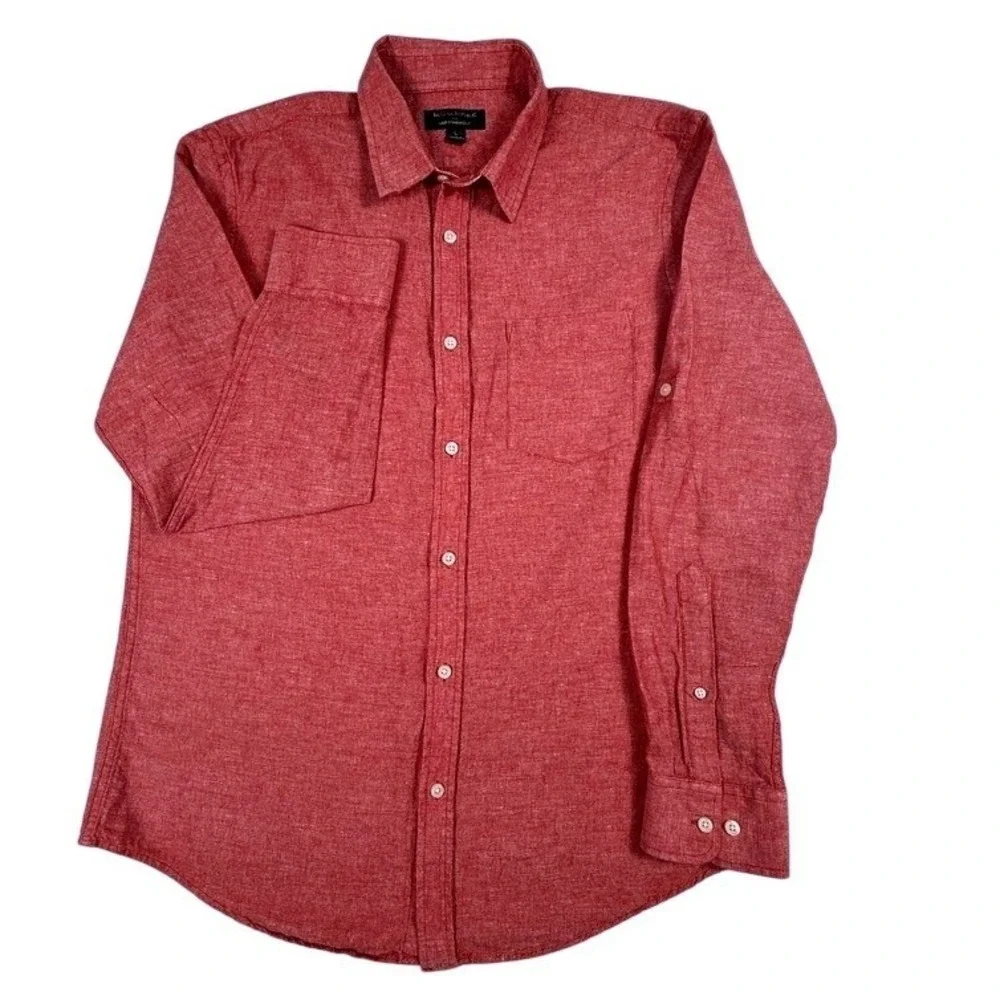 Banana Republic Red Linen Standard Fit Button Down Shirt Long Sleeve Mens Large